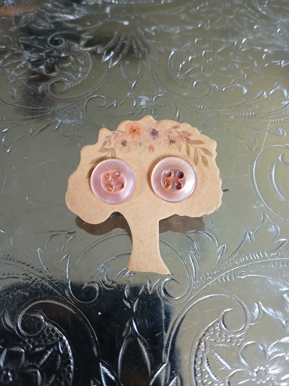Light Pink Vintage Button Earrings